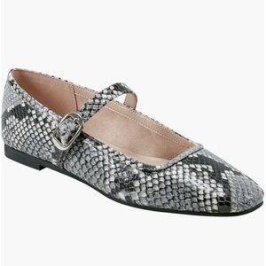 Marc Fisher Garissa Sz 6 Black+Gray Snakeskin Mary Jane Flats NIB